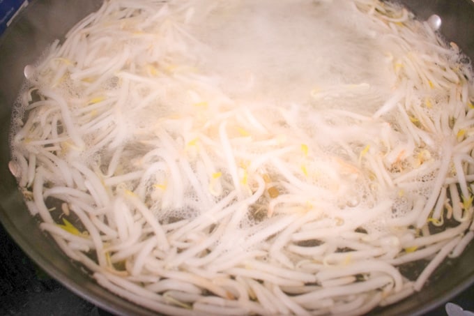 mung bean sprouts boiling in pot