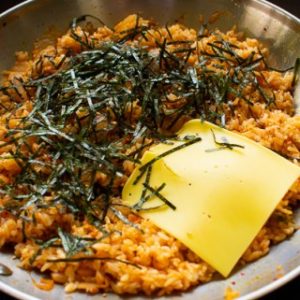 Kimchi Fried Rice with cheese and Seaweed strips