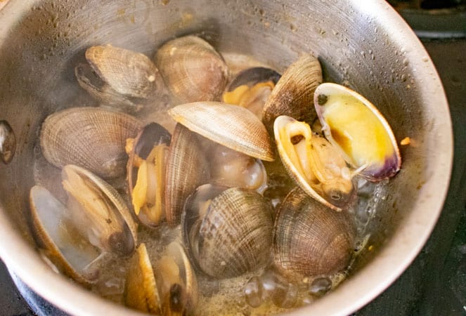 cooked miso clams in pan
