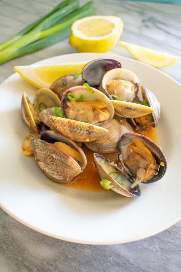 miso mirin clams on plate