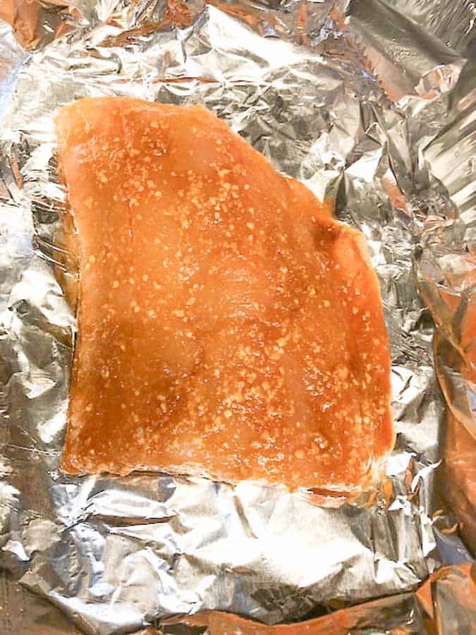 marinated ling cod on foil ready to bake