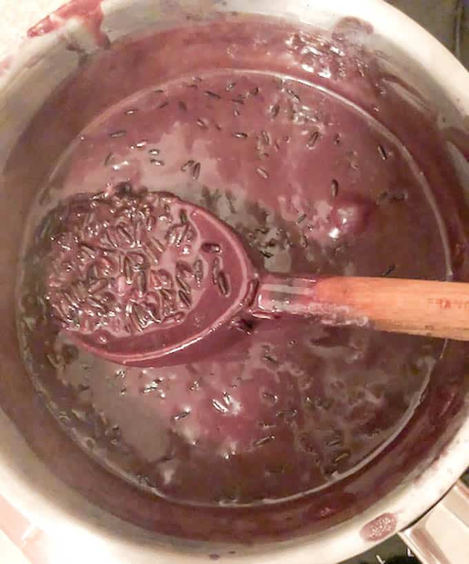 superfood black rice pudding in pot