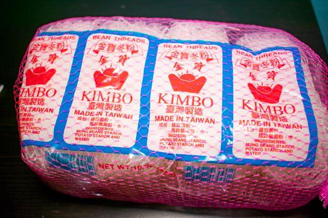 mung bean noodles in pink mesh bag