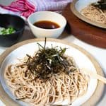 soba noodles sauce with soba on plate