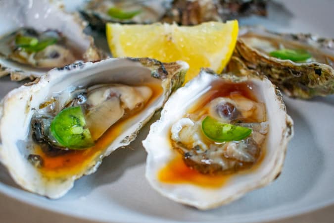 oysters on the half shell with ponzu sauce make a classic chablis food pairing