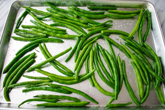 green beans on a baking tray