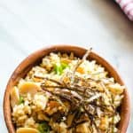 bowl of mushroom rice with nori strips