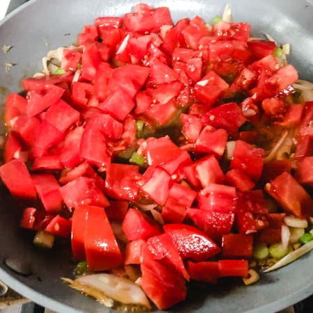 chopped tomatoes in a pan