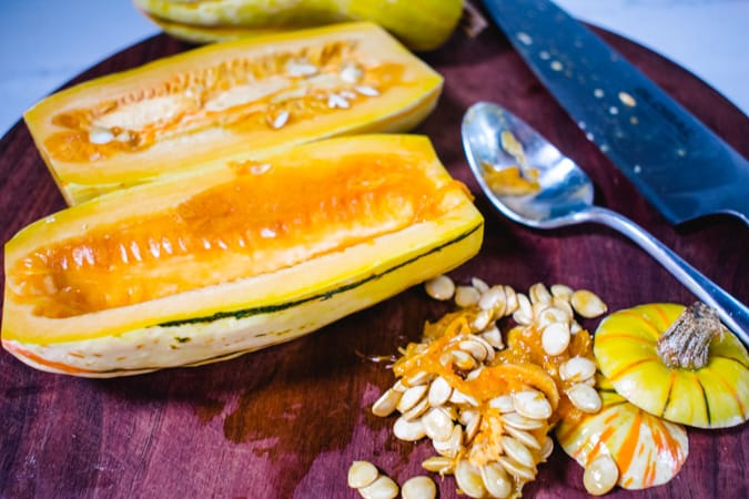 Delicata squash with seeds scraped out