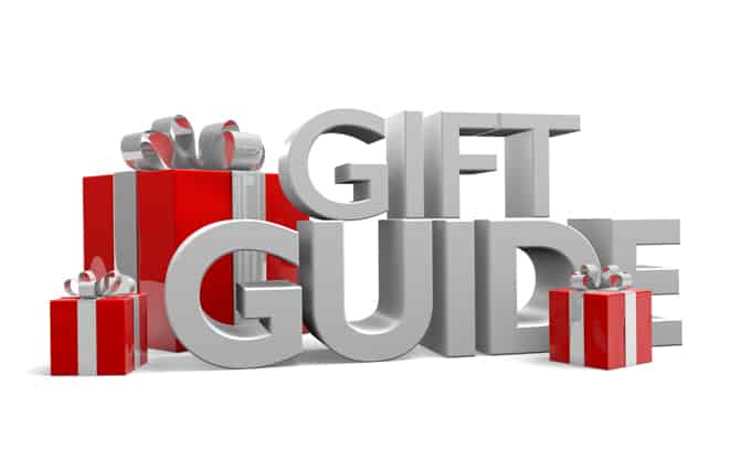 Gift Guide in gray letters with red present images