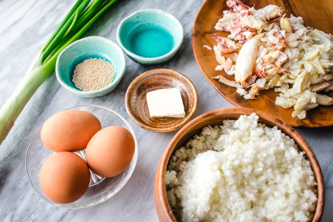 ingredients for crab and caulilfower fried rice