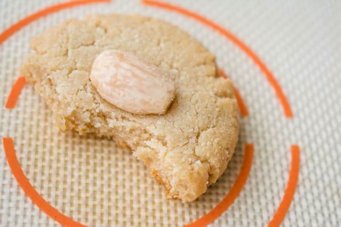 almond cookie with a bite taken out