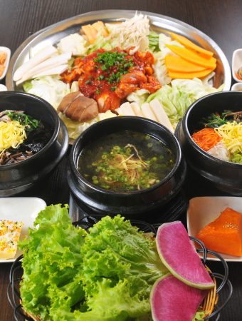 spread of vegan Korean food