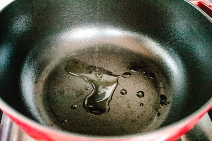 oil in a black pan
