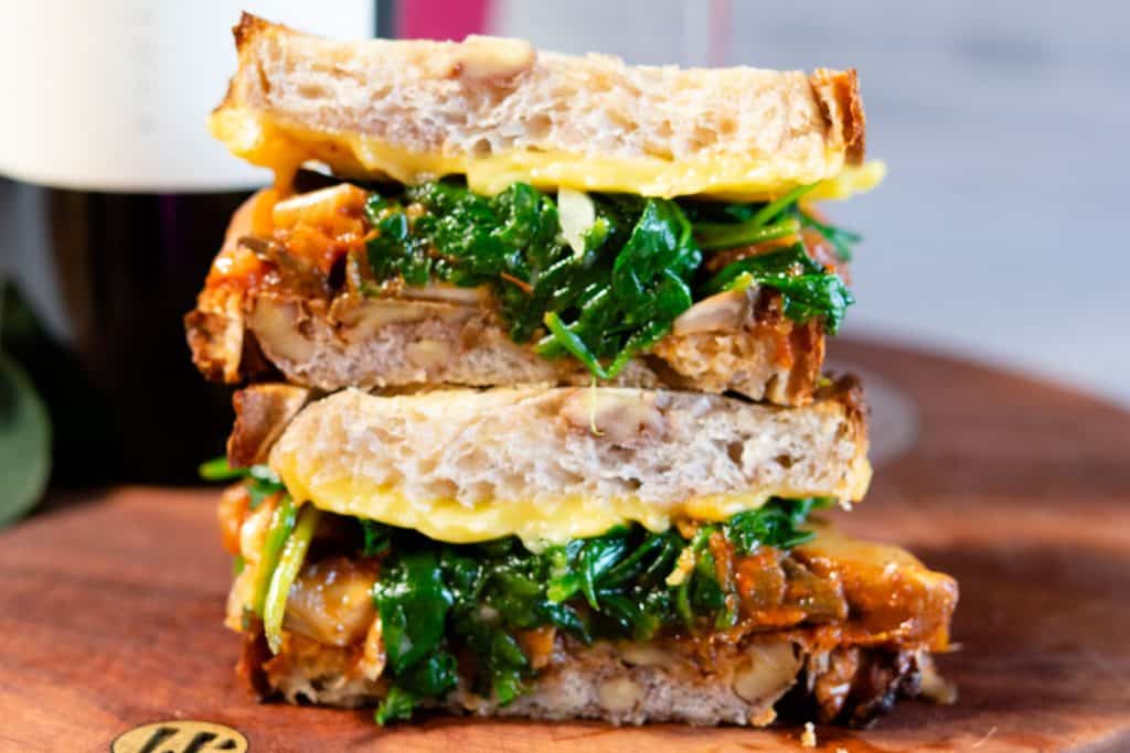 Vegan lasagna sandwich stacked on top of each other