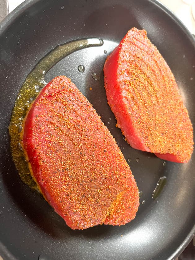 tuna steaks in a nonstick pan