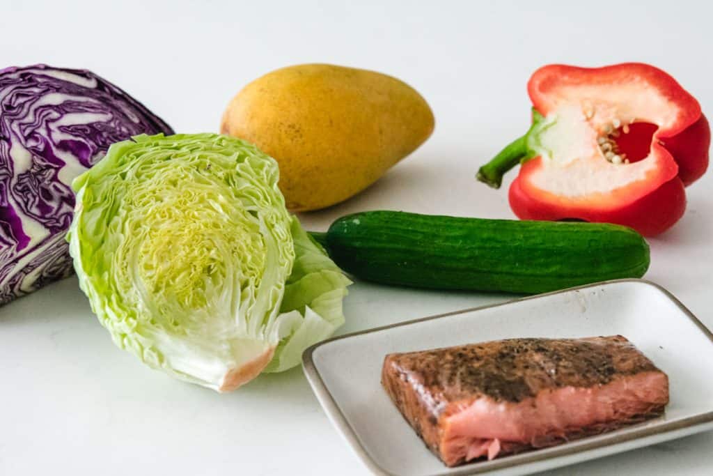 ingredients for Thai mango salmon salad