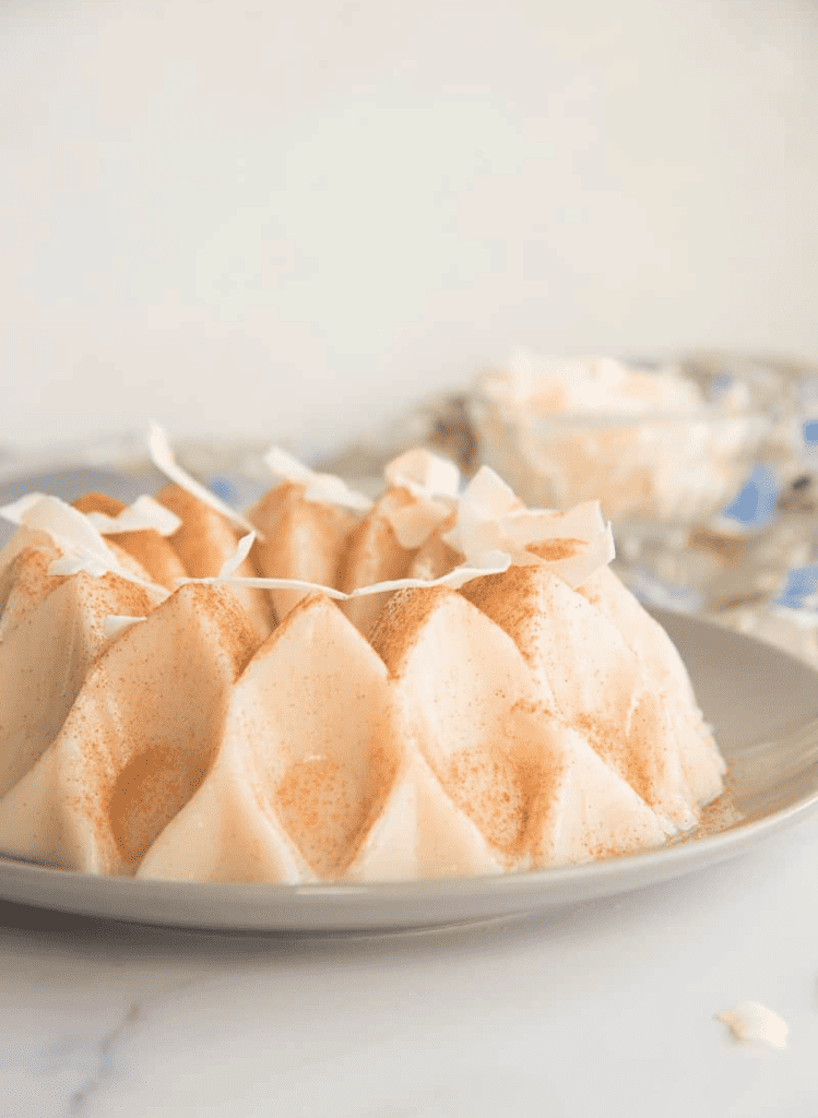 Puerto Rican Coconut Pudding on a gray round plate