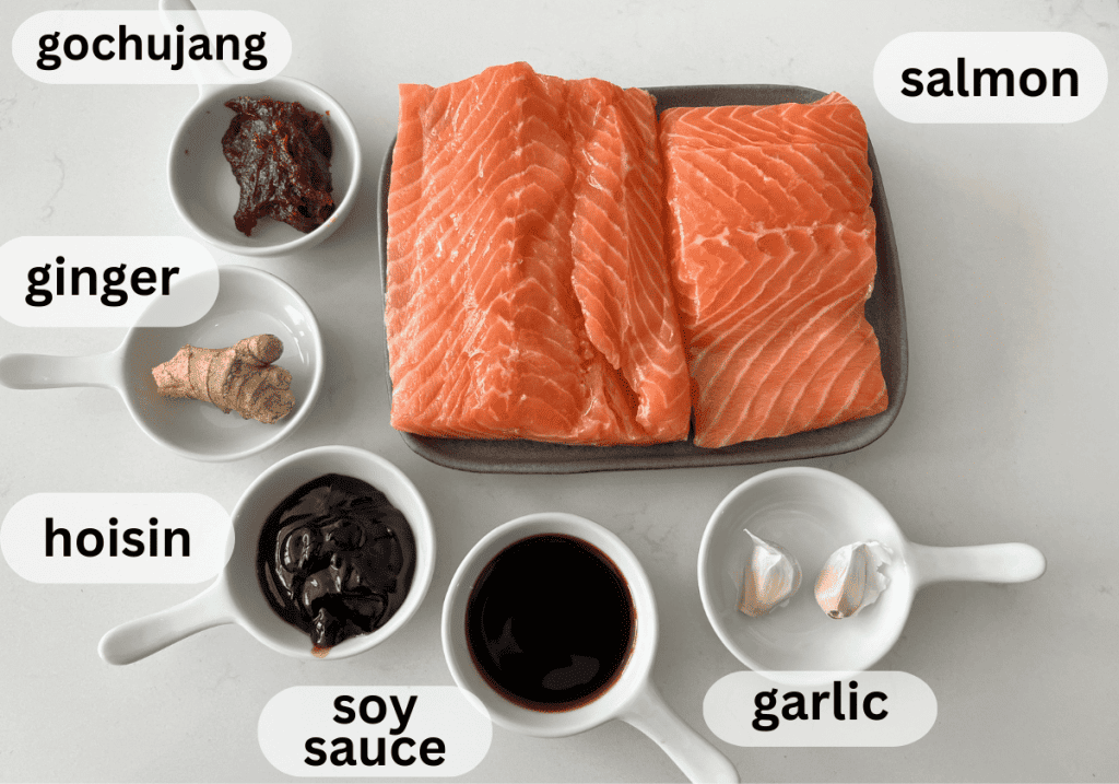 Labeled ingredients for Hawaiian salmon.