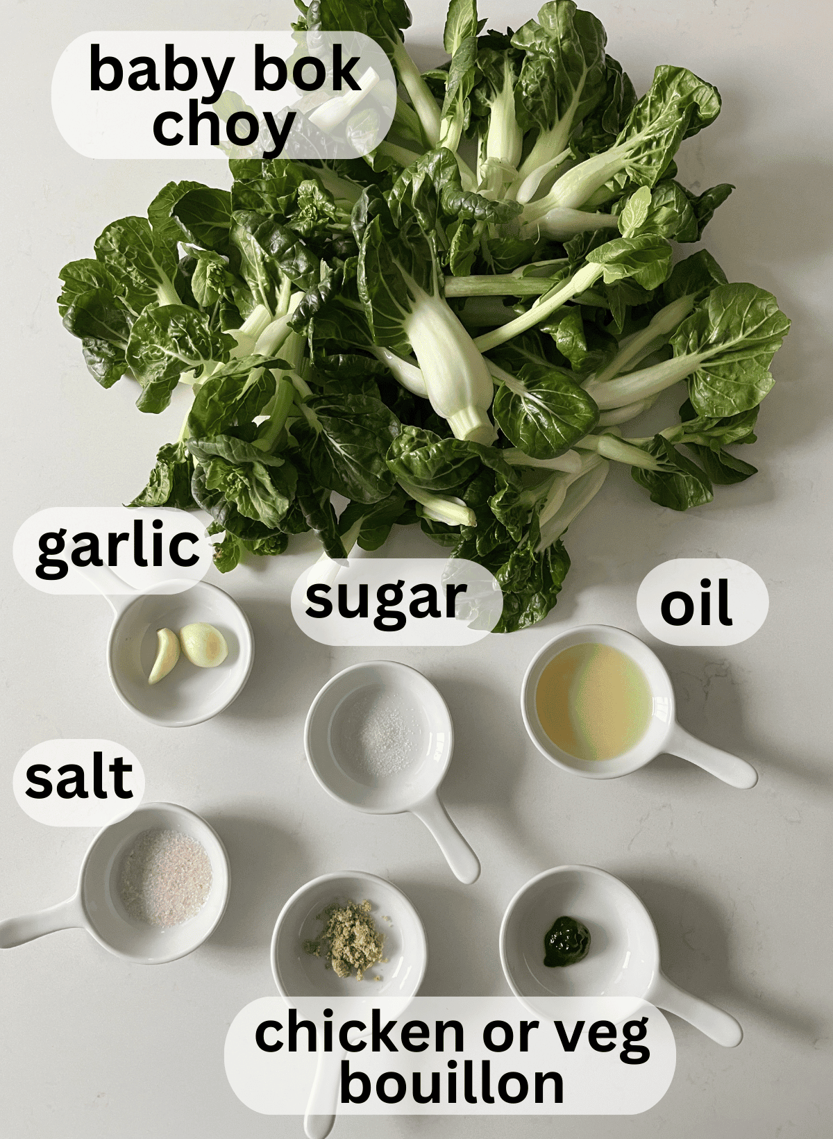 labeled ingredients for stir fried bok choy