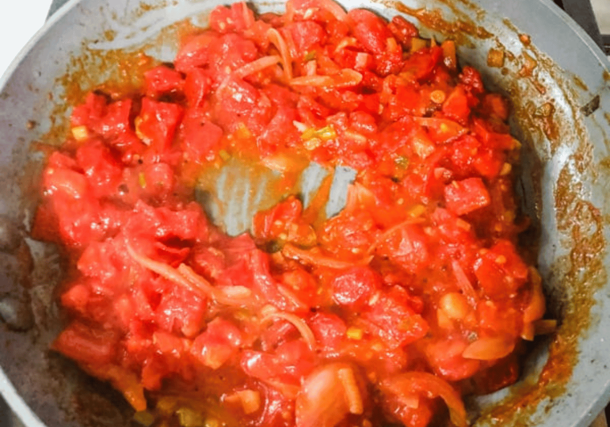 tomato sauce in a silver pan
