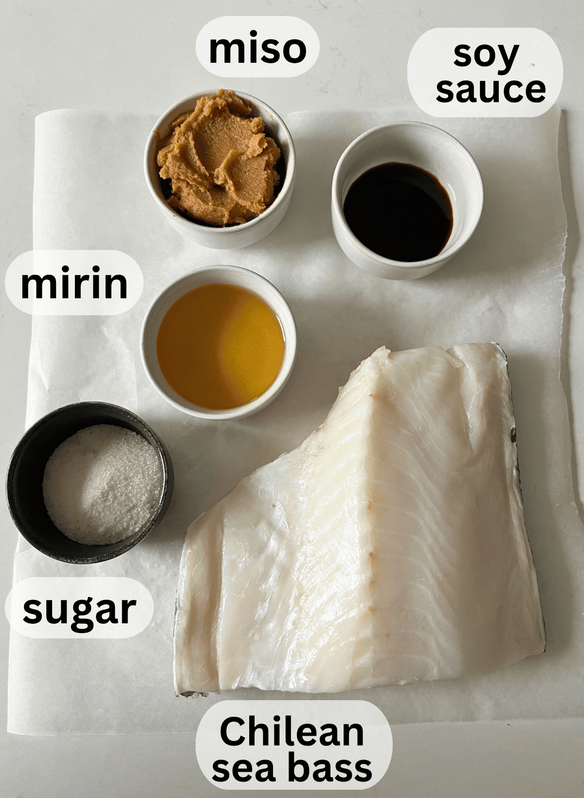 labeled ingredients for Chilean sea bass