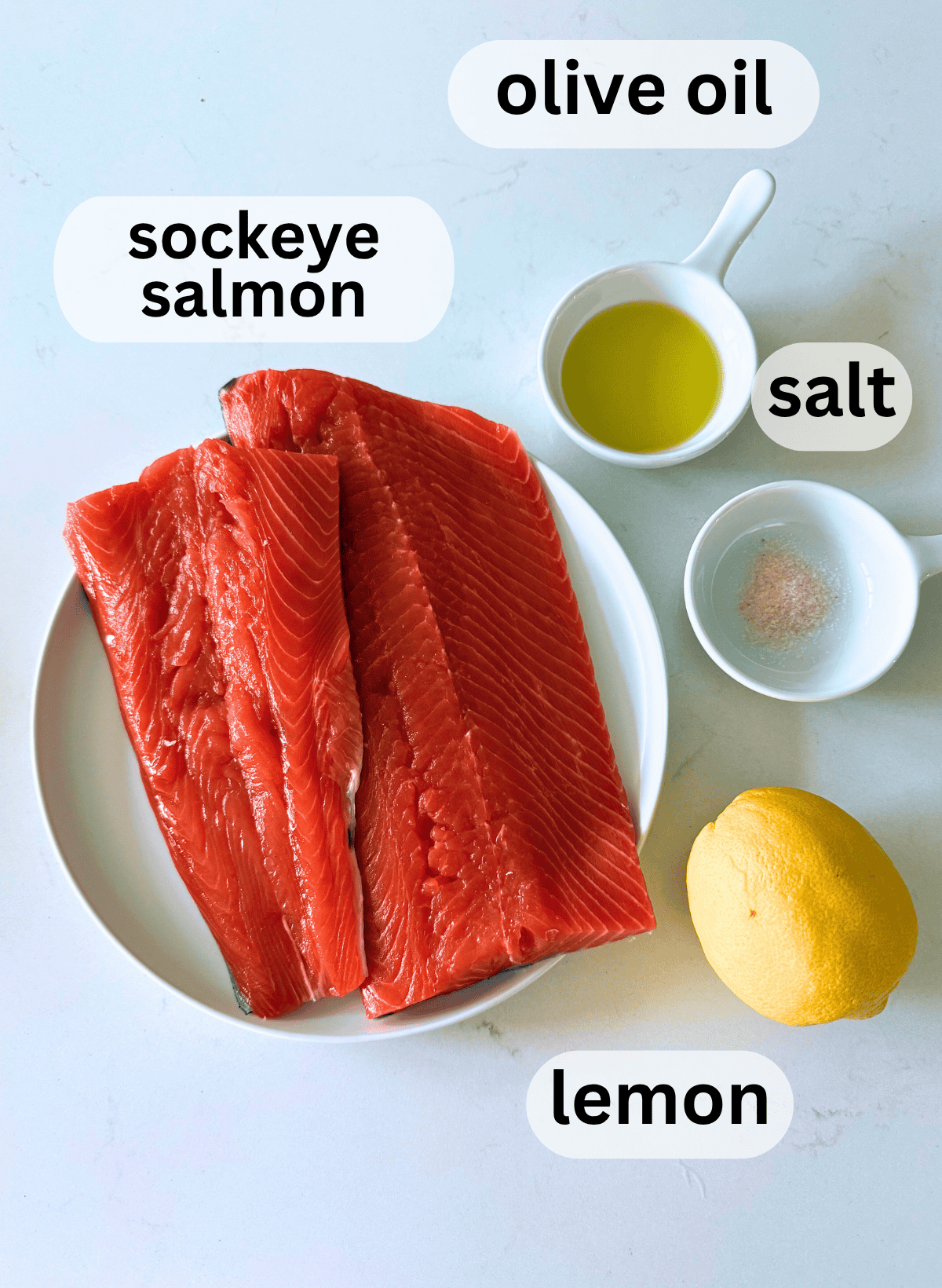 labeled ingredients for slow roasted sockeye salmon