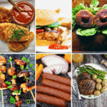 Collage of 6 photos of vegan bbq recipes