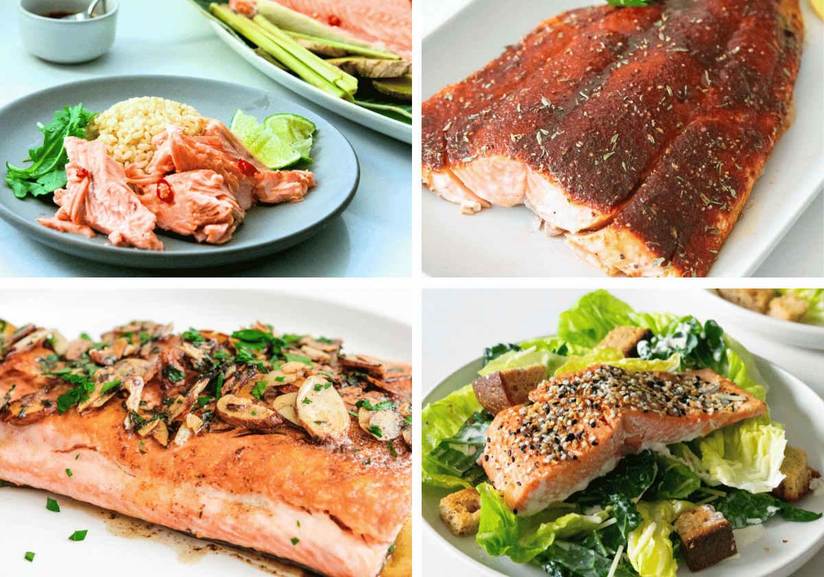 Collage of 4 photos of Coho Salmon recipes